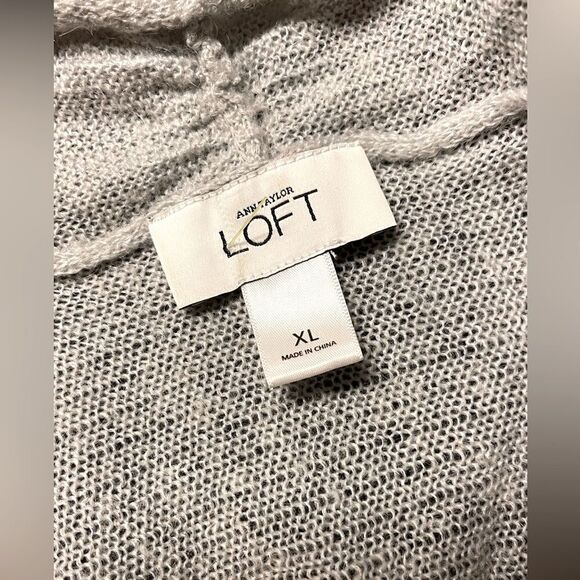 Loft Womens Open Front Cardigan Sweater Gray Shawl Collar Crochet Knit Boho XL - Picture 4 of 5